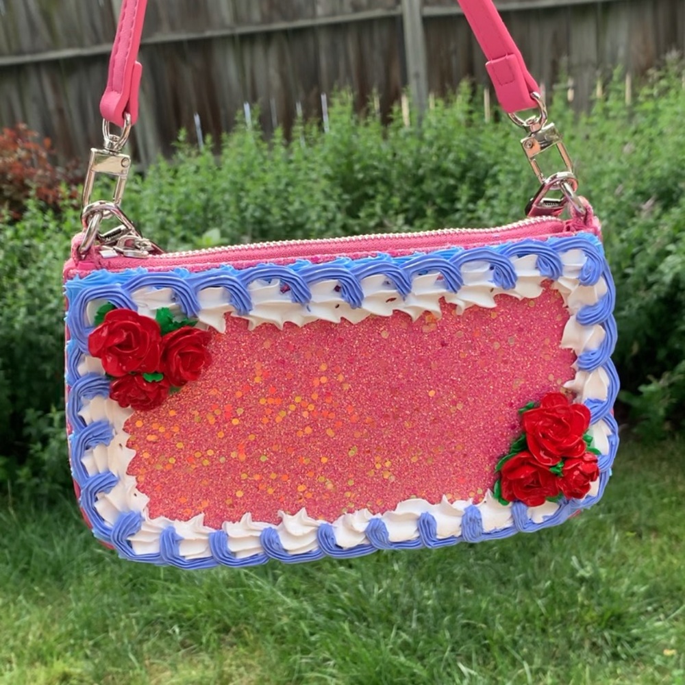 Cake Purse Painted Glitter Shoulder Baguette